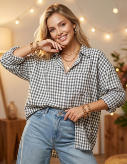 K13515 Рубашка OVER SIZE (хлопок) ЧЕРНЫЙ