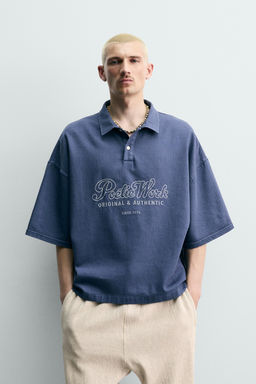 POLO BOXY FIT TEXTO BORDADO / Azul / Gris - Zara фото 2