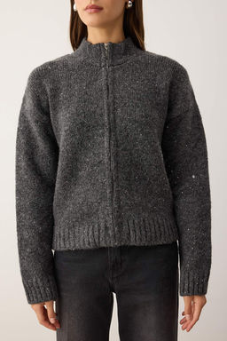 Vizon Fermuarl? Dik Yaka Yumusak Dokulu Payetli Triko H?rka TWOAW26HI00053 - Trendyolmilla фото 6