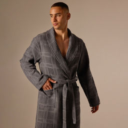Халат вафельный мужской SL HOME: Chess «Гри Сандре», размер S, хлопок 100%, тёмно-серый