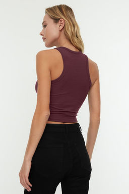 Bordo*001 Fitted/Vucuda Oturan Crop Halter Yaka Fitilli Esnek Orme Atlet TWOSS21AL0050