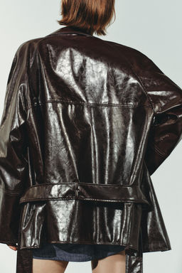 FAUX LEATHER SHORT TRENCH COAT
