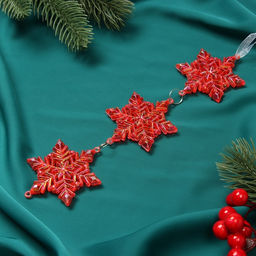 Ёлочная игрушка Зимнее волшебство. Снежинка подвесная, 235.5 см, красный перелив фото 3