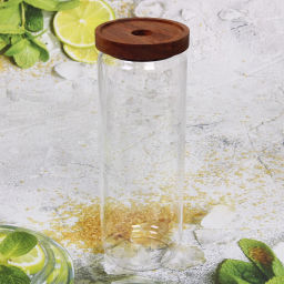 Банка для продуктов стеклянная 1300мл "Хай-Тек" с крышкой из акации 9*25см