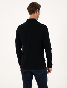 Siyah Slim Fit K_vr_lmaz Fermuarl_ Polo Yaka Basic Pike Sweatshirt - Pierre cardin фото 5