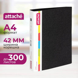 Папка на 4-х кольцах пласт. 35/42мм А4 ATTACHE F504/07 черная Р фото 2
