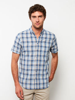 Regular Fit K?sa Kollu Ekose Poplin Erkek G?mlek