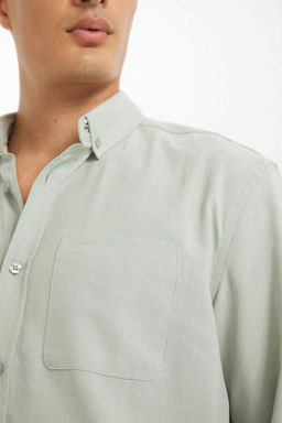 Оксфордская рубашка с воротником поло и длинным рукавом стандартного кроя - Defacto фото 5