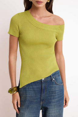 Yag Yesil Asimetrik Yaka Fitted Triko Ince Bluz TWOSS26BZ00291 - Trendyolmilla фото 3