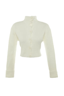 Ekru Crop Yumusak Dokulu Dik Yaka Triko H?rka TWOAW22HI0174