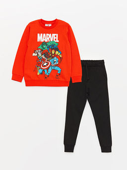 Bisiklet Yaka Marvel Bask?l? Uzun Kollu Erkek ?ocuk Sweatshirt ve E?ofman Alt?