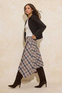 Bej-Cok Renkli Ekose Asimetrik Kesim Dugme Detayl? Etek TWOAW26ET00173 - Trendyolmilla фото 7