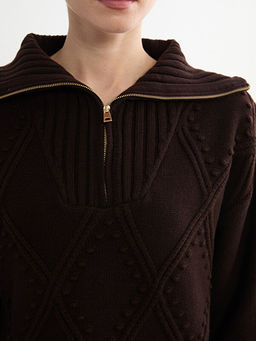 Polo Yaka Baklava Desenli Kad?n Triko Tunik