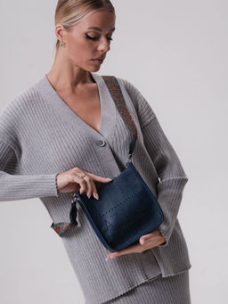 Сумка кожаная на плечо Azaro 30996 темно-синяя