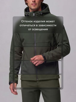 Мужской костюм спортивный софтшелл с флисом и мембраной цвета хаки 09611Kh