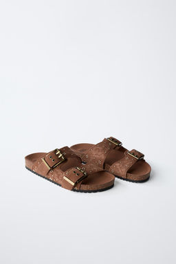 SPLIT SUEDE SANDALS WITH MICRO-STUDS AND BUCKLES - Zara фото 2
