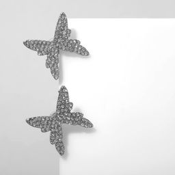 Серьги со стразами «Бабочки» малыши, белые в серебре