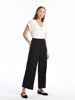 Beli Lastikli D?z Geni? Pa?a Kad?n Pantolon