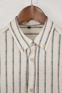 Ekru Keten Kar?s?ml? Salas Dokumlu Gomlek TMNSS25GO00059