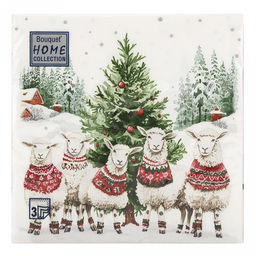 Салфетки бумажные "Bouquet Home Collection Classic" 33х33см, 3-х слойные, 20 штук в упаковке, 100% целлюлоза, "Овечки у елочки" (Россия)
