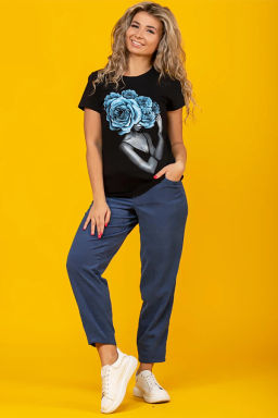 Футболка женская, цвет черный голубой