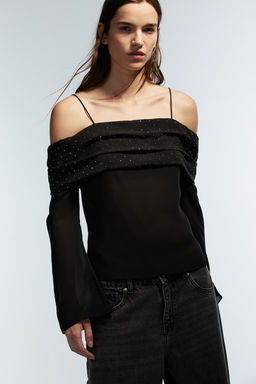 Top off-the-shoulder en gasa - H&m фото 3