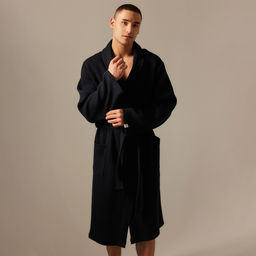 Халат вафельный мужской SL HOME: Basic «Дарк Маре», размер S, хлопок 100%, чёрный