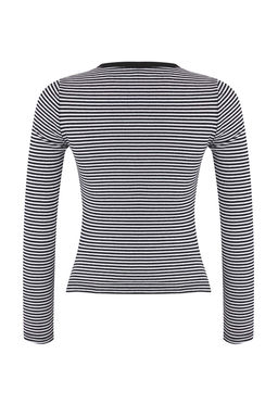 Siyah Bisiklet Yaka Dugmeli Fitted/Vucuda Oturan Esnek Fittilli Orme Bluz TWOAW26BZ00063