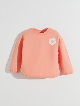 Bisiklet Yaka ?i?ekli K?z Bebek Sweatshirt ve E?ofman Alt 2li