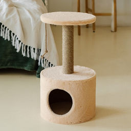 Домик для кошек с когтеточкой круглый, джут, 35 х 35 х 64 см, бежевый - Simaland фото 9