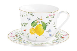 Пара чайная, 1 перс, 2 пр, 370 мл, фарфор P, белая, Цветы и лимоны, Fleurs et Citrons