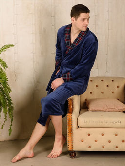 Халат мужской из велсофта Артур темно-синий - Амадэль фото 6