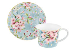 Чайн. пара 2 пр. 270 мл 12,5*9,5*7 см Яблоневый цвет на голубом NEW BONE CHINA