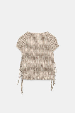 TOP POPELIN FRUNCES CUADROS / Beige-marro