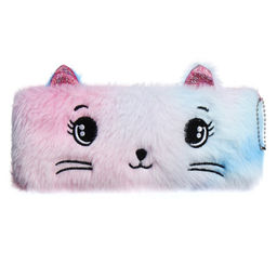 Пенал школьный меховой на молнии Calligrata «Кошечка», пушистый, с ушками, МИКС
