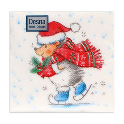 Цена за 6 шт. Салфетки новогодние бумажные Desna Design Ёжик на коньках, 1 слой, 24?24 см, 40 шт.
