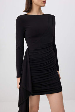 Siyah Duz Orme Sandy K?sa / Mini Astars?z Party Elbise TPRSS26EL00200