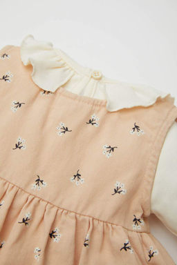 Платье из саржи с длинными рукавами и цветочным принтом для маленьких девочек, комплект из 2 предметов - Defacto фото 3