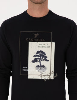 Lacivert Regular Fit Bisiklet Yaka Bask_l_ Sweatshirt