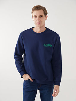 Bisiklet Yaka Bask?l? Erkek Kal?n Sweatshirt