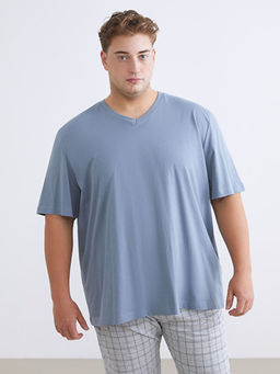 B?y?k Beden V Yaka Penye Erkek Ti??rt