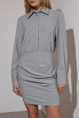 Limited Edition Gri Cizgili Poliviskon Drape Detayl? Vucuda Oturan Mini Dokuma Elbise TWOAW26EL00126 - Trendyolmilla фото 3