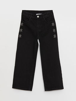 Wideleg Ta? Bask?l? K?z ?ocuk Jean Pantolon