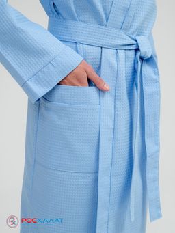 Мужской вафельный халат с планкой голубой В-03 (2)