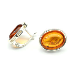 Овальные серьги 14*18мм с янтарем С925 цв.коньячный, 5,5г