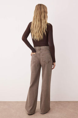 Camel Yuksek Bel Vintage Y?kama Genis Paca Wide Leg Jeans TWOAW26JE00124