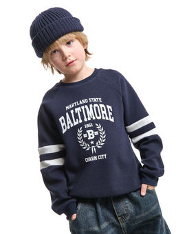 Толстовка детская с принтом хлопок подростковая 33-7502 т.синий