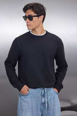 Siyah Regular/Normal Kesim Ici Polar/S?cak Tutan Sweatshirt TMNAW21SW1208