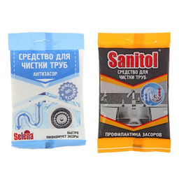 Цена за 5 шт. Антизасор для чистки труб Selena Sanitol, 90 г