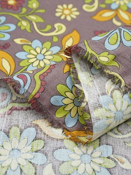 Сатин Мандала цветов цв.коричнево-лиловый, ш.2.5м, хлопок-100%, 115гр/м.кв - Купава фото 5